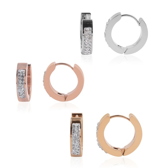 Jewelry - Set of 3 Austrian Crystal Huggie Hoop Earrings